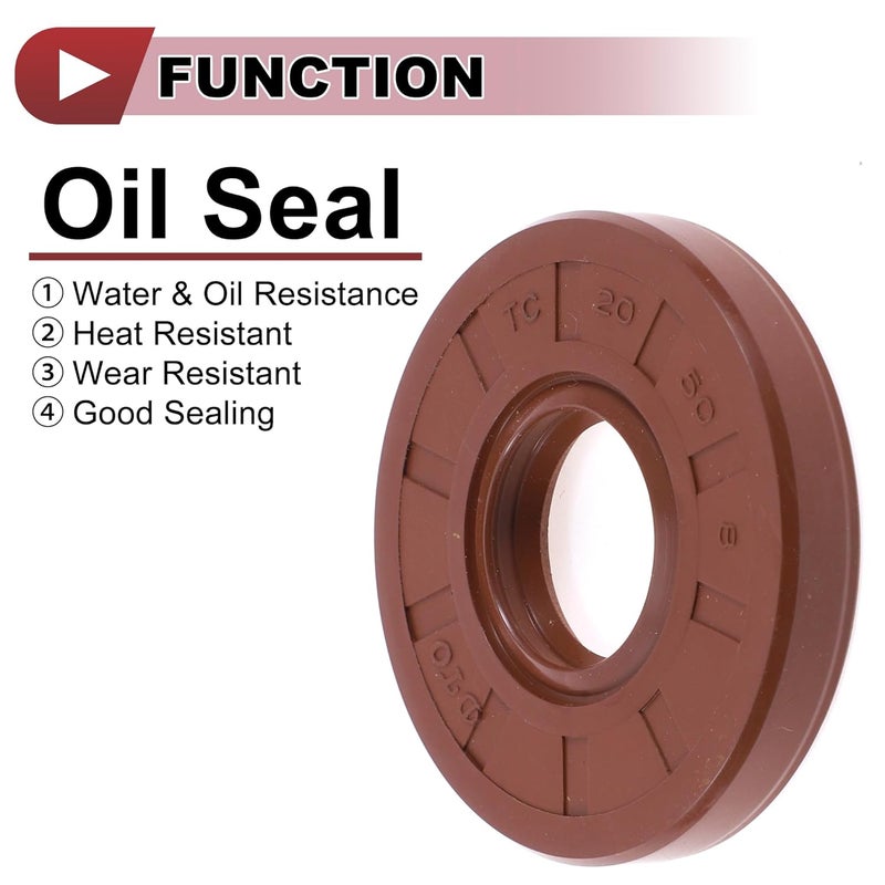 HEROFFIX Universal Oil Seal TC Seal Ring Rotary Shaft Seal 20x50x8mm High Pressure FKM Rubber Brown 2 Pcs - Image 3